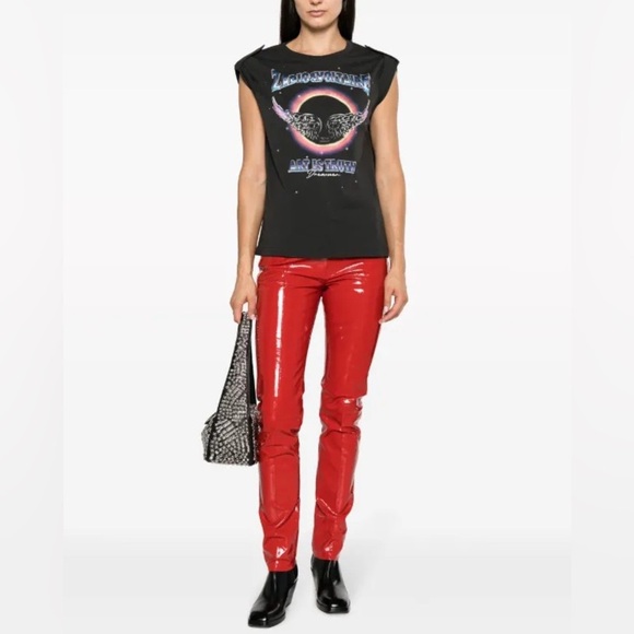 NWT Zadig & Voltaire Peko Skinny Vinyl Trouser Pants Shiny Red Leather Sz 34 - Picture 3 of 16